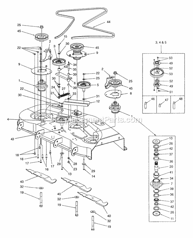 48" Deck Drive And Spindle Assembly Diagram and Parts List for Z48 53AC355M100 Cub Cadet Lawn Mower